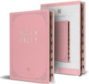 KJV Holy Bible, Large Print Handy Size format, Pink Premium Imitation Leather with Ribbon Marker, Red Letter, Thumb Index /