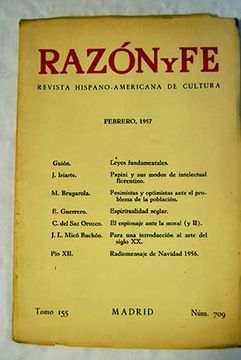 portada Razón y Fe. Revista Hispano-Americana de cultura. Feb 1957. Tomo 155 Nu. 709