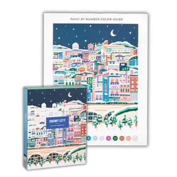 portada Galison Snowy City – diy Paint by Number kit With Stunning Winter City Design for Beginners and Experts Includes Easel Paint and Brushes