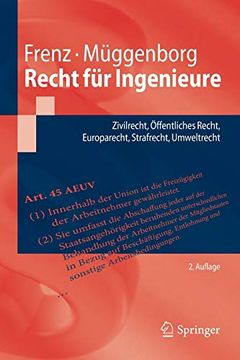 portada Recht Fã¼R Ingenieure: Zivilrecht, ã Ffentliches Recht, Europarecht, Strafrecht, Umweltrecht (Springer-Lehrbuch) (German Edition) [Soft Cover ] (en Alemán)