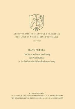 portada Das Recht Auf Freie Entfaltung Der Persönlichkeit in Der Höchstrichterlichen Rechtsprechung (en Alemán)
