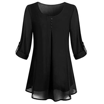 portada Women's Tops Long Sleeve Patchwork Oversized T-Shirt V-Neck Printed Flouncing Flared Blouse top Black