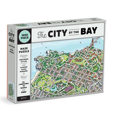 portada Sean c. Jackson's City by the bay 1000 Piece Maze Puzzle From Galison - Complete the Puzzle to Find 65+ Hidden Landmarks, Includes 15 Wood Markers & 1 Wood Stylus, fun and Challenging Activity