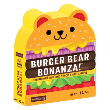 portada Mudpuppy Burger Bear Bonanza Game From Match, Stack & Steal Toppings to Build Burger Bears, Includes 64 Cards, 36 French fry Tiles & Instructions, Perfect for 2-4 Players, Ages 5+