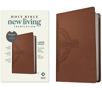 portada Nlt Large Print Premium Value Thinline Bible, Filament Enabled Edition (Leatherlike, Brown Celtic Cross) (in English)