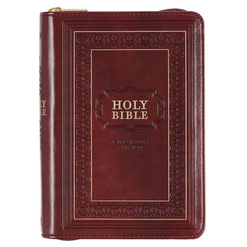 portada Kjv Large Print Compact Bible Burgundy With Zipper Faux Leather (en Inglés)