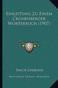 portada Einleitung Zu Einem Cronenberger Worterbuch (1907) (en Alemán)