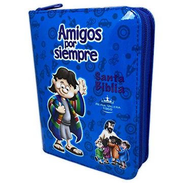 portada Santa Biblia Compacta Amigos por Siempre Para Niños - Reina-Valera 1960 rvr 1960 Imitacion Piel Acolchonada Azul