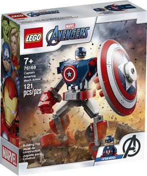 LEGO™ Marvel Avengers Capitán América clásico en armadura robótica y escudo, juguete de construcción coleccionable (121 piezas), 2021  76168