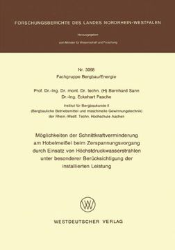 portada Möglichkeiten der Schnittkraftverminderung am Hobelmeißel beim Zerspanungsvorgang durch Einsatz von Höchstdruckwasserstrahlen unter besonderer ... Landes Nordrhein-Westfalen) (German Edition)