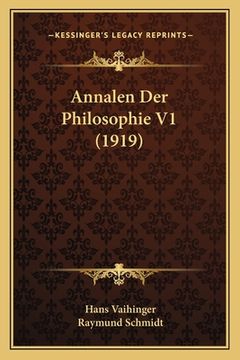portada Annalen Der Philosophie V1 (1919) (en Alemán)