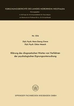portada Klärung Des Diagnostischen Wertes Von Verfahren Der Psychologischen Eignungsuntersuchung (en Alemán)