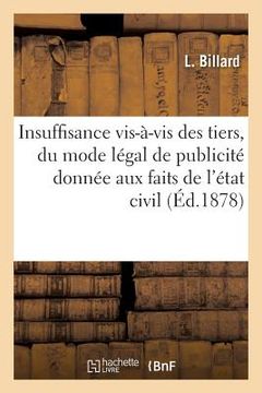 portada de l'Insuffisance Vis-À-VIS Des Tiers, Du Mode Légal de Publicité Donnée, Aux Faits de l'État Civil (en Francés)