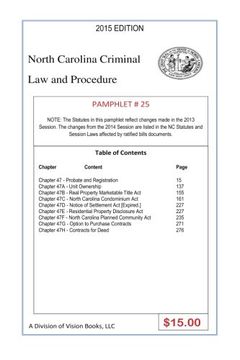 portada North Carolina Criminal Law and Procedure-Pamphlet 25