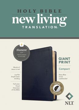 portada NLT Compact Giant Print Bible, Filament-Enabled Edition (Leatherlike, Navy Blue Cross, Indexed, Red Letter) (en Inglés)