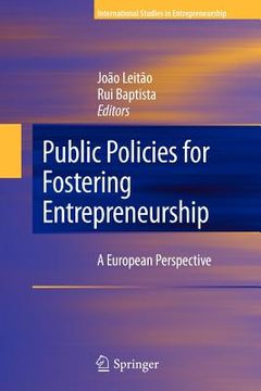 portada public policies for fostering entrepreneurship: a european perspective (en Inglés)