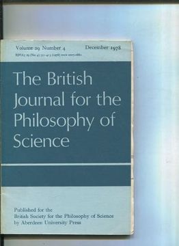 portada THE BRITISH JOURNAL FOR THE PHILOSOPHY OF SCIENCE. VOLUME 29 NUMBER 4.