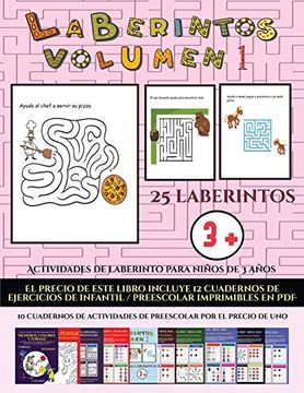 portada Actividades de Laberinto Para Niños de 3 Años (Laberintos - Volumen 1): (25 Fichas Imprimibles con Laberintos a Todo Color Para Niños de Preescolar (in Spanish)