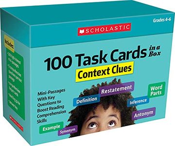portada 100 Task Cards in a Box: Context Clues: Mini-Passages with Key Questions to Boost Reading Comprehension Skills (en Inglés)