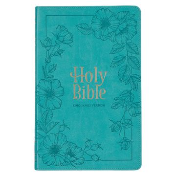 portada KJV Holy Bible, Standard Size Faux Leather Red Letter Edition - Thumb Index & Ribbon Marker, King James Version, Teal Floral Zipper Closure