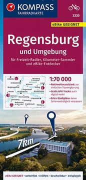 portada Kompass Fahrradkarte 3330 Regensburg und Umgebung 1: 70. 000: Reiß- und Wetterfest mit Extra Stadtplänen