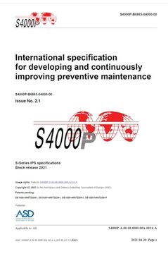 portada S4000P, International specification for developing and continuously improving preventive maintenance, Issue 2.1: S-Series 2021 block release (en Inglés)