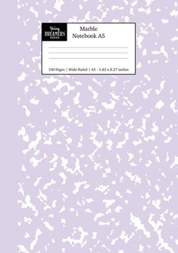 portada Marble Notebook A5: Lilac Purple Marble Wide Ruled Journal 
