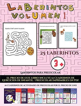 portada Laberintos Para Preescolar (Laberintos - Volumen 1): (25 Fichas Imprimibles con Laberintos a Todo Color Para Niños de Preescolar (in Spanish)