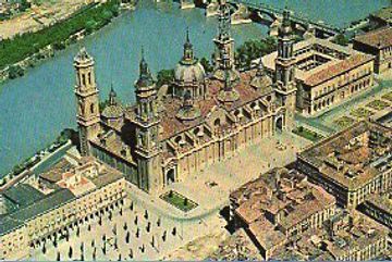 portada tarjeta postal: 2002. zaragoza. el pilar y el río ebro, vista aérea.