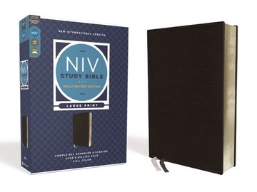 portada Niv Study Bible, Fully Revised Edition, Large Print, Bonded Leather, Black, red Letter, Comfort Print (in English)