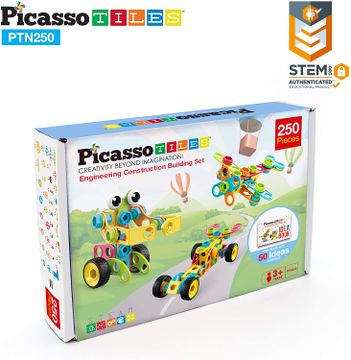 PicassoTiles® STEM Learning Toys Juego de bloques de construcción de 250 piezas para niños Kit de ingeniería de construcción PTN250