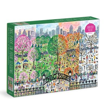 portada Michael Storrings dog Park in Four Seasons 1000 Piece Puzzle From Galison - Beautiful 1000 Piece Puzzle for Adults, Challenging and Fun, Thick and Sturdy Pieces, Great Gift Idea