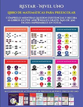 portada Libro de Matemáticas Para Preescolar (Restar - Nivel Uno): Cómprelo Mientras Queden Existencias y Reciba 12 Libros en Adicionales Gratis. Más de 300 Fichas Imprimibles en Total (in Spanish)