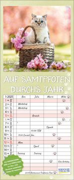 portada Auf Samtpfoten Durch's Jahr 2025: Familienplaner mit 4 Breiten Spalten. Hochwertiger Familienkalender mit Ferienterminen und Vorschau bis März 2026. 19 x 46 cm.