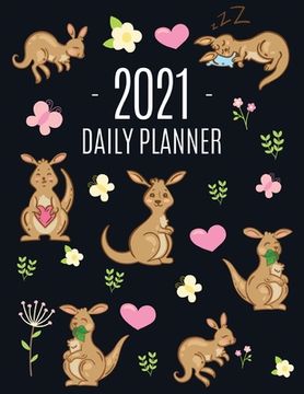 portada Kangaroo Daily Planner 2021: Cute Animal Calendar Scheduler for Girls Pretty & Large Weekly Agenda with Australian Outback Animal, Pink Hearts + Bu