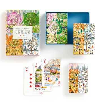 portada Galison Four Seasons – Playing Card set Includes 2 Standard Card Decks Featuring Unique Cityscapes and Landscapes Throughout