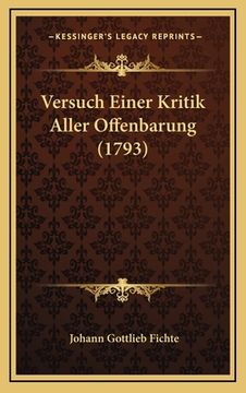 portada Versuch Einer Kritik Aller Offenbarung (1793) (en Alemán)