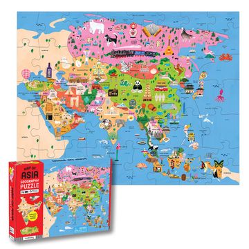 portada Mudpuppy map of Asia – 70 Piece Geography Puzzle With Country-Shaped Pieces and Colorful Illustrations of Iconic Landscapes Cultural Items and More for Children Ages 5 and up