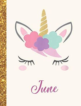 portada June: June Unicorn Personalized Black Paper Sketchbook for Girls and Kids to Drawing and Sketching Doodle Taking Note Marble Size 8. 5 x 11 