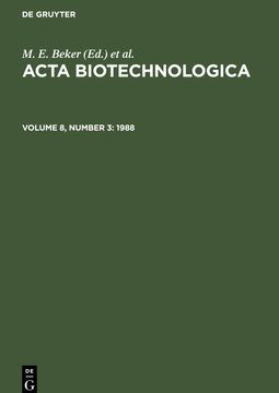 portada Acta Biotechnologica, Volume 8, Number 3, Acta Biotechnologica (1988) (en Inglés)
