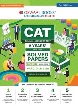 portada Oswaal CAT 5 Years Solved Papers (VARC, DILR & QA) Year-wise & Shift-wise (2019 - 2023) for 2024 Exam (in English)