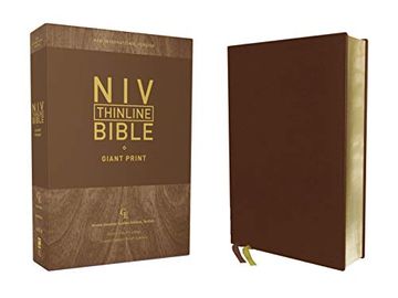 portada Holy Bible: New International Version, Brown, Thinline, Giant Print, Genuine Leather, Buffalo, red Letter Edition, Comfort Print (en Inglés)