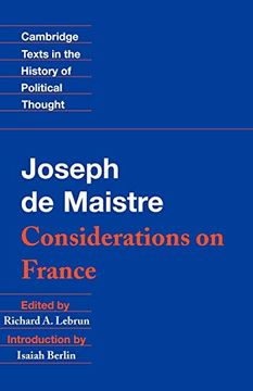portada Maistre: Considerations on France Paperback (Cambridge Texts in the History of Political Thought) (en Inglés)