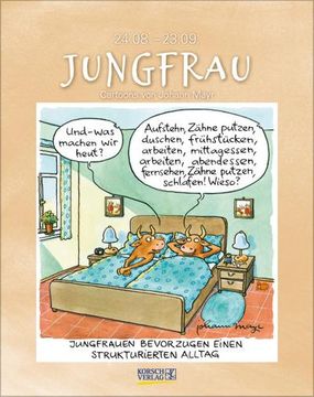 portada Jungfrau 2025: Sternzeichenkalender-Cartoonkalender als Wandkalender im Format 19 x 24 cm.