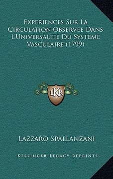portada Experiences Sur La Circulation Observee Dans L'Universalite Du Systeme Vasculaire (1799) (in French)