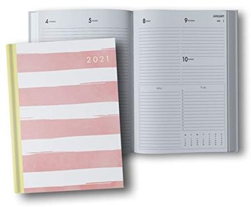portada 2021 Annual Planner Weekly Monthly: 12 Month Hardcover Planner 2021 | 8. 5" x 11" January - December 2021 | 2 Pages per Week | Pink Stripes (in English)