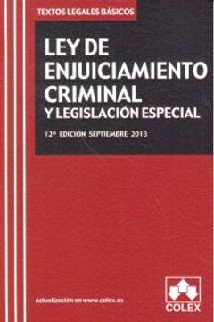 portada Ley De Enjuiciamiento Criminal Y Legislación Especial ( 12ª Ed. - 2013 ) Tlb