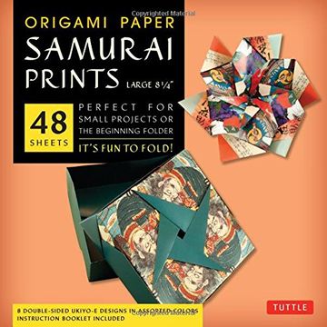 portada Origami Paper - Samurai Prints - Large 8 1/4" - 48 Sheets: Tuttle Origami Paper: High-Quality Origami Sheets Printed With 8 Different Designs: Instructions for 6 Projects Included (in English)