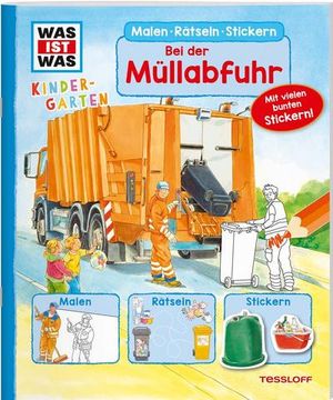 portada Was ist was Kindergarten Malen Rätseln Stickern bei der Müllabfuhr: Malen, Rätseln, Stickern (en Alemán)