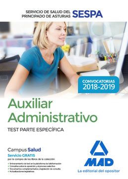 portada Auxiliar Administrativo del Servicio de Salud del Principado de Asturias (Sespa). Test Parte Específica